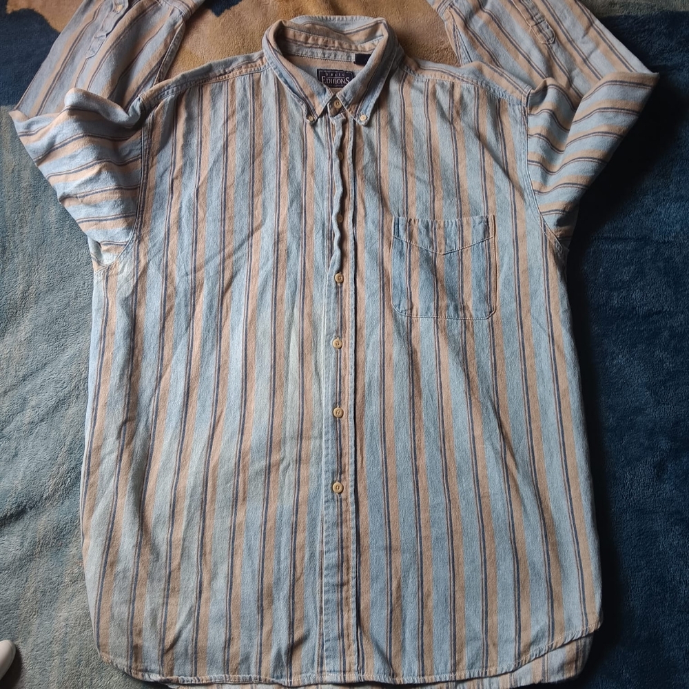 Vintage Basic Edition Striped Button-Up Shirt Den… - image 2